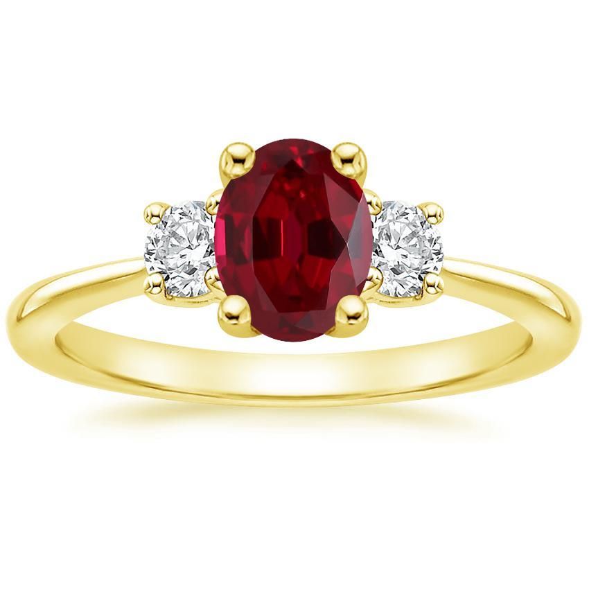 1/3Ct Oval & Round Cut Ruby & Diamond Engagement Ring In 14K Yellow