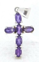VTG .925 Sterling Silver Purple Glass Rhinestone Crucifix Necklace Pendant - $29.70
