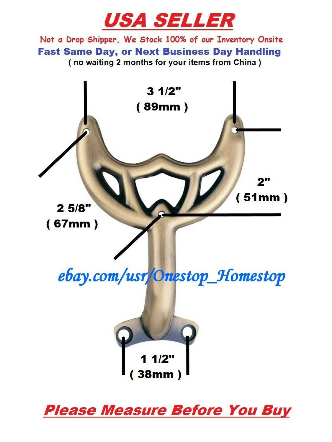 42" Antique Brass Ceiling Fan Blade Arm Replacement Bracket Hunter