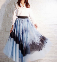 Dusty Blue Long Tulle Skirt Butterfly Dye Tulle Skirt Plus Size Party Outfit image 4