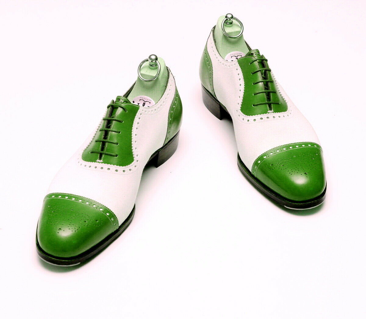Two Tone Green White Oxford Men's Premium Quality Formal Dress Leather