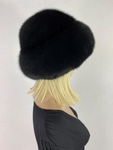 Jet Black Fox Fur Beret Hat Saga Furs Hat Double Layer Fur Adjustable Hat image 4