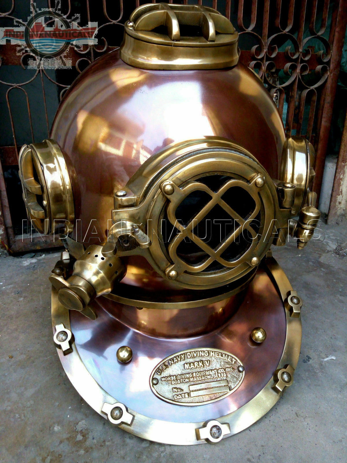 Antique Boston Diving Scuba SCA Divers US Navy Mark V Marine Anchor Helmet 18" 