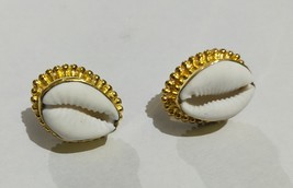 Cowrie Shell Stud Handmad Earrings,18K Gold Plated Designer Earrings, Ha... - $22.00