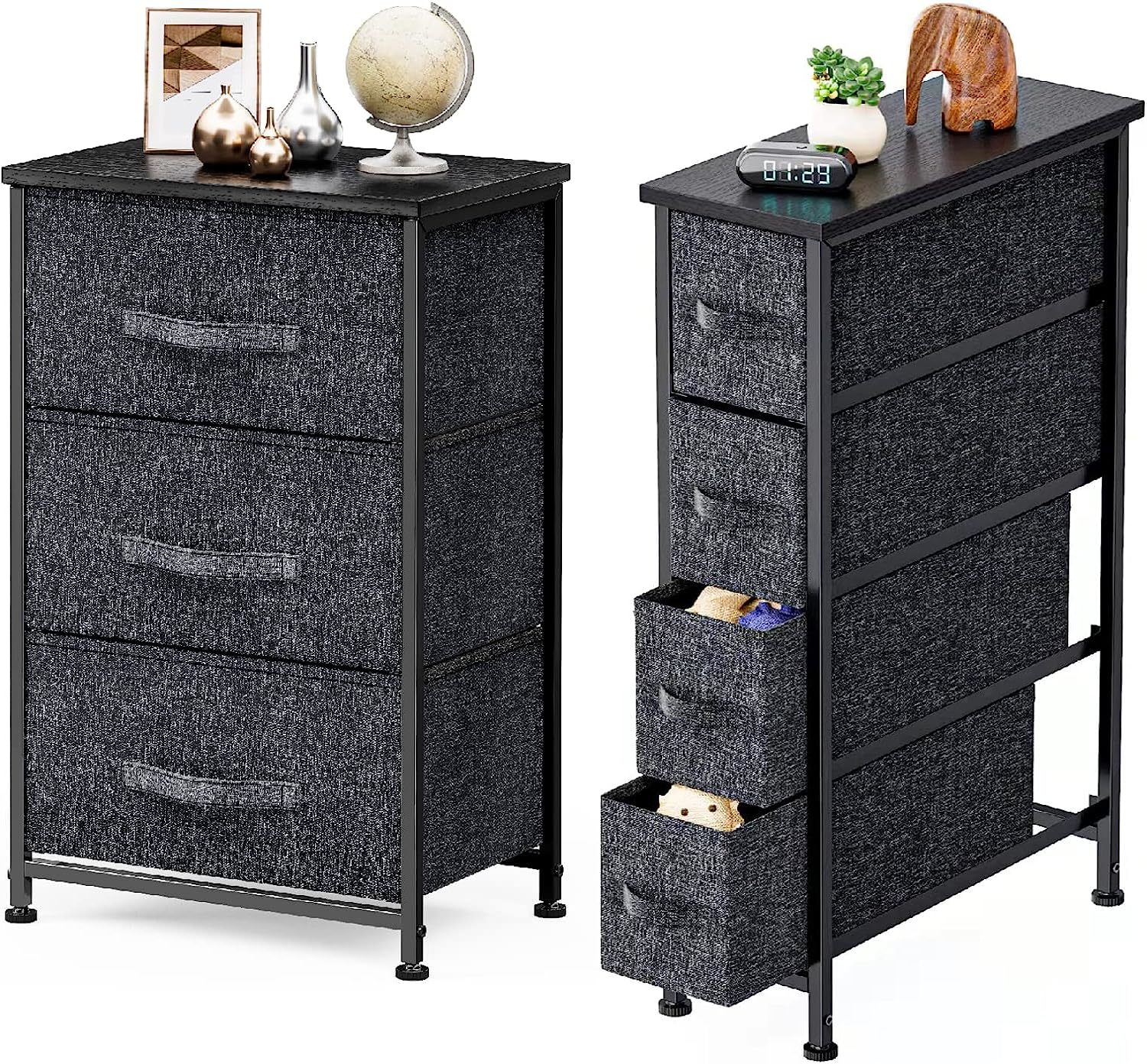 Pipishell 3 Drawer Fabric Dresser Storage Tower & Narrow Vertical