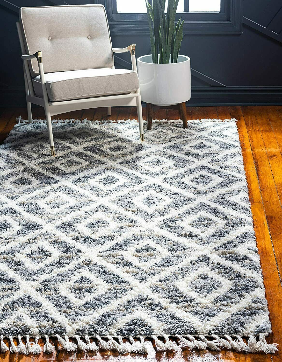 Nice Carpet Area Rug 5' x 8' Tassel Shag Fluffy Shabby Chic Geometric Moroccan Area Rugs