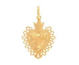 18K YELLOW GOLD 23mm JESUS SACRED HEART PENDANT WITH CROSS, MADE IN ITALY image 1