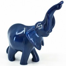 Crafts Caravan Hand Carved Soapstone Blue Trunk Up Elephant Figure Made in Kenya