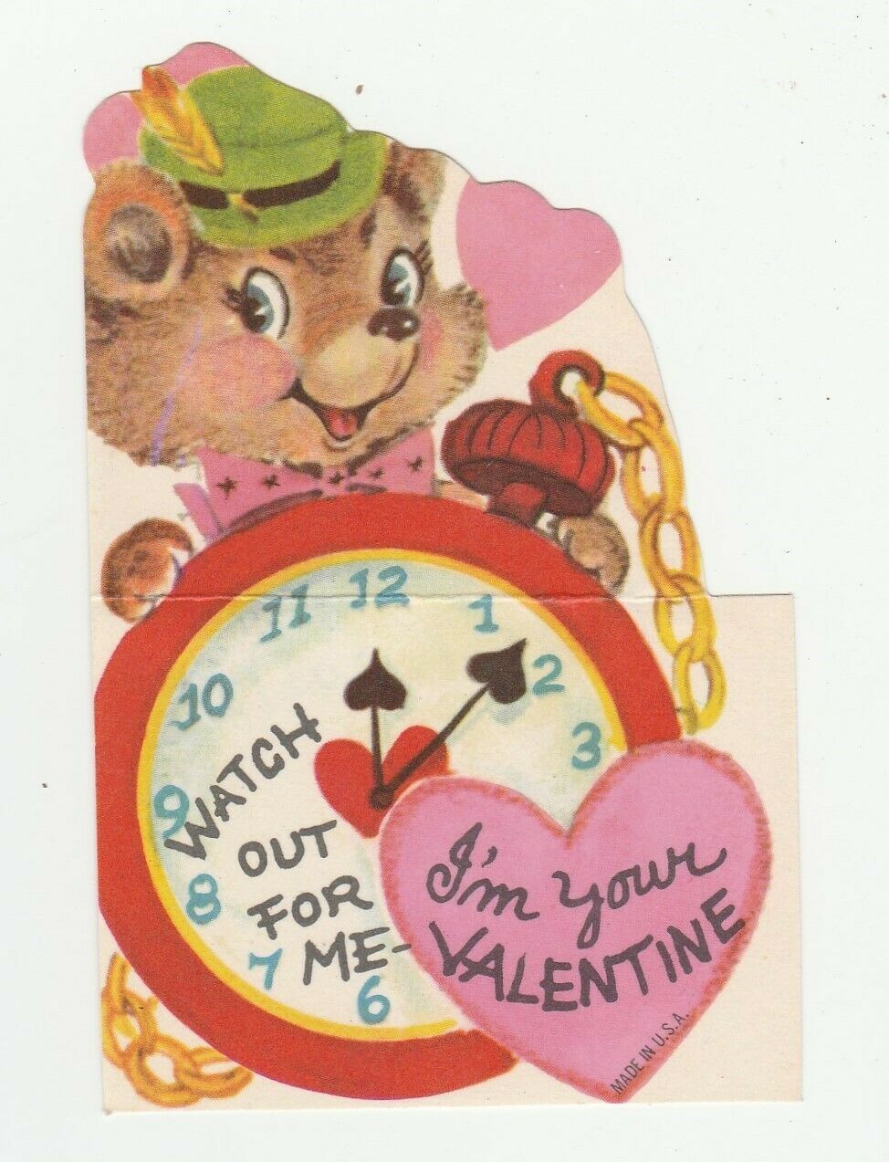 Vintage Valentine Card 1970's Big Eyes Hallmark Little Red Fox Pink Heart Unused 