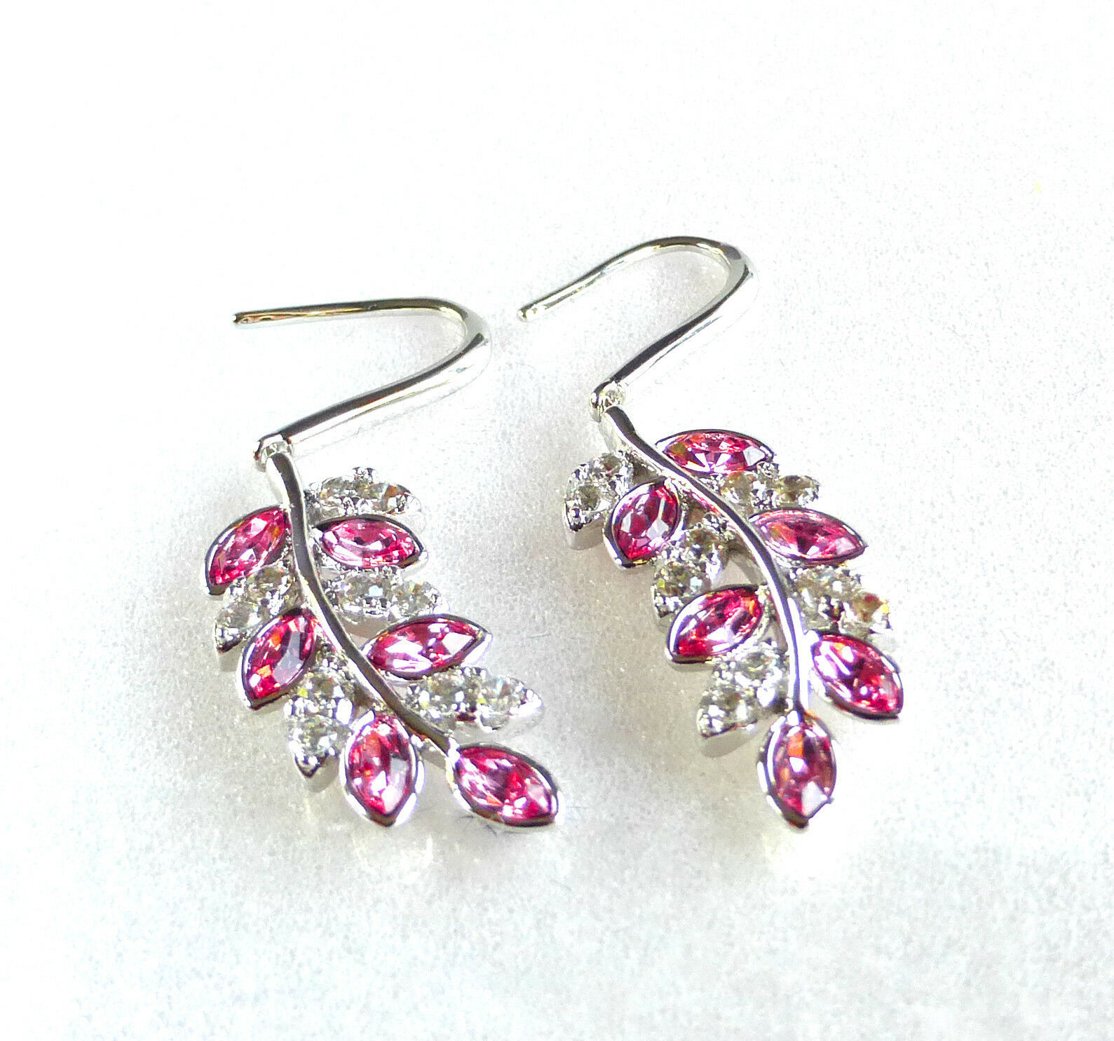 Haken Lang Ohrring Pink Grünes Blatt Swarovski Element Kristall Weiß ...