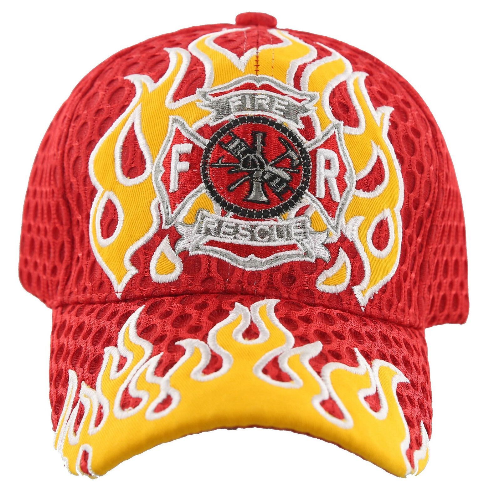 MESH FD FIRE DEPT RESCUE FLAMES CAP HAT F1 RED Men's Hats