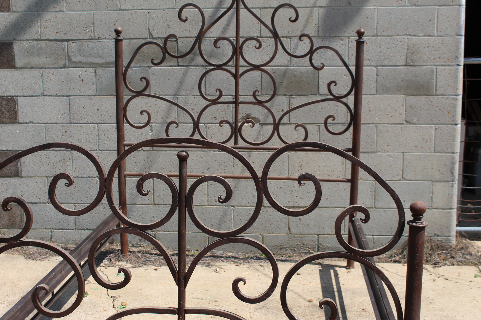 Hand Wrought Iron Scroll Queen Bed Headboard / Footboard