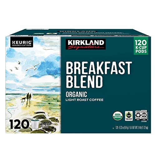 Kirkland Signature Organic Breakfast Blend Light-Roast Coffee, K-Cup Pods, 120 C