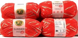 4Count Lion Brand Yarns Summer Kiss 3.5oz 262 Yards Per Skein Cotton Poly Cherry