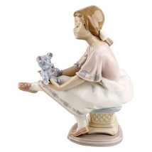 Lladro #7620 &quot;Best Friend&quot; Figurine Young Girl with Blue Teddy Bear Reti... - $108.90