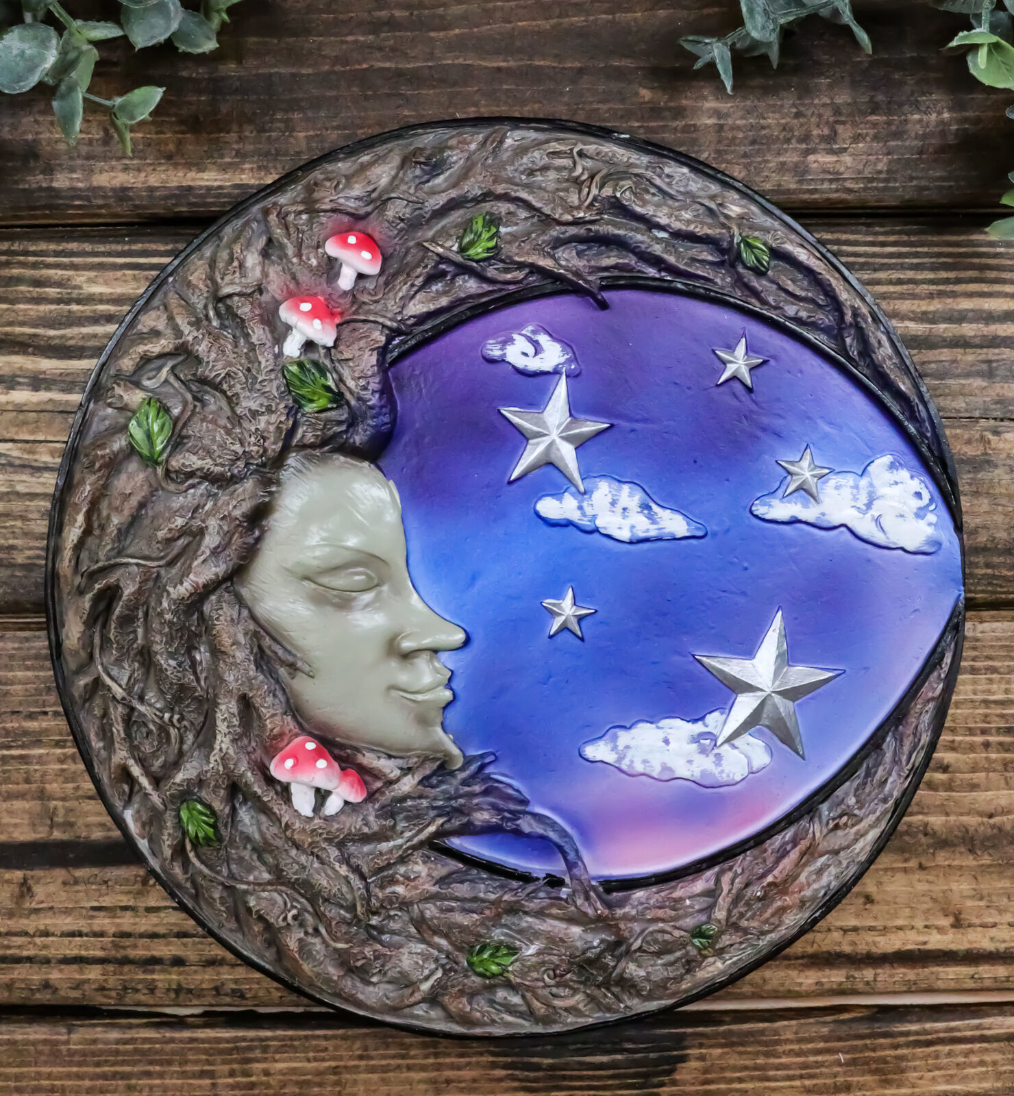 Wicca Tree Woman Greenman Ent Crescent Moon Starry Night Decorative Wall Plaque