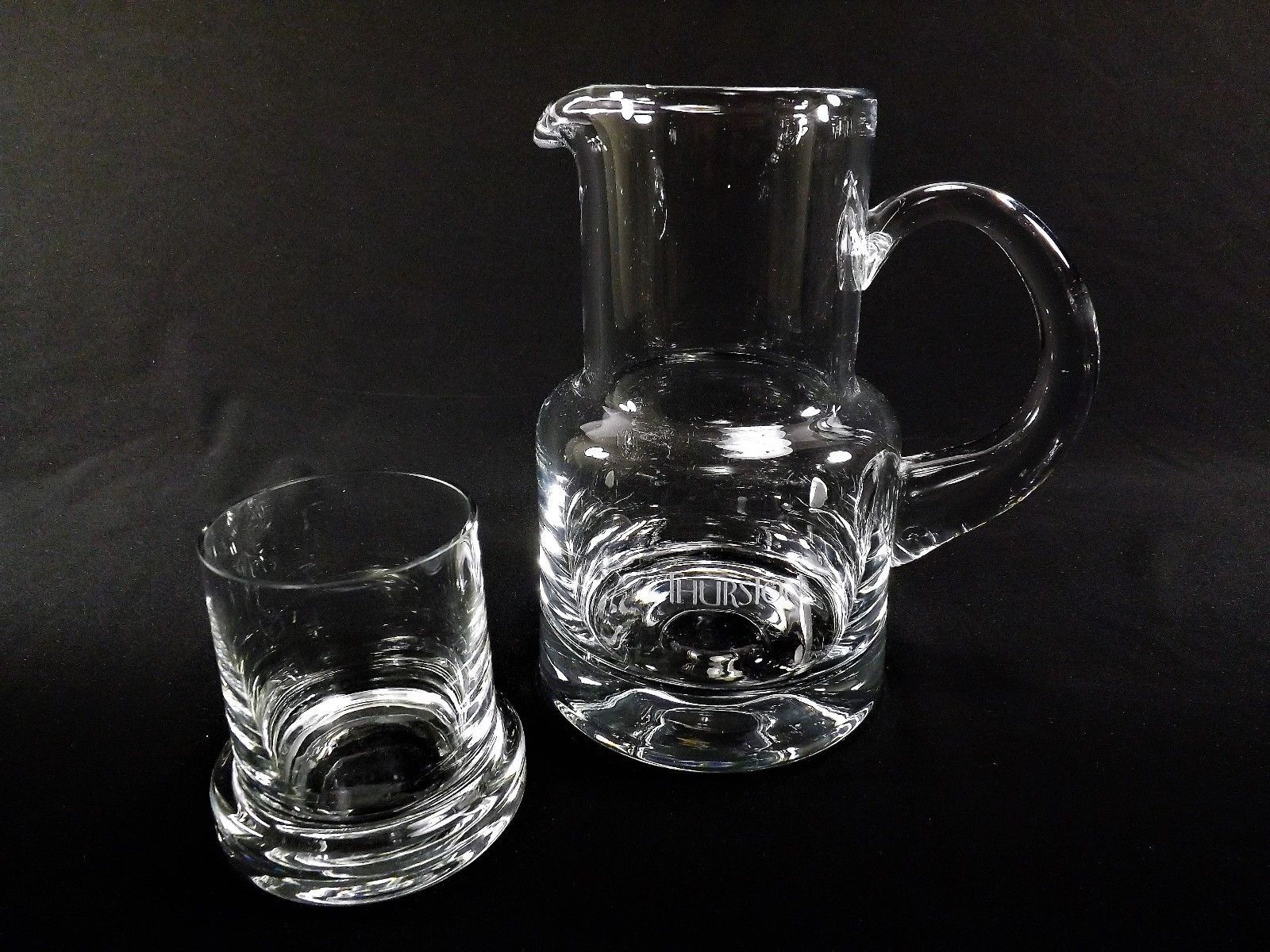 Tiffany & Co Crystal Bedside Pitcher & Glass Set Etched THURSTON Signed 7" Tall Tiffany