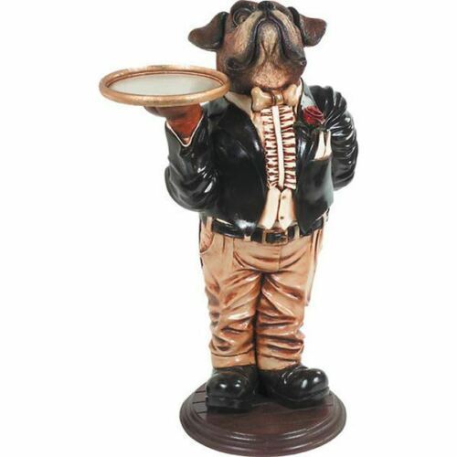 New Bulldog Boxer Butler Statue Gold Tray Waiter Kitchen Bar Pub Home