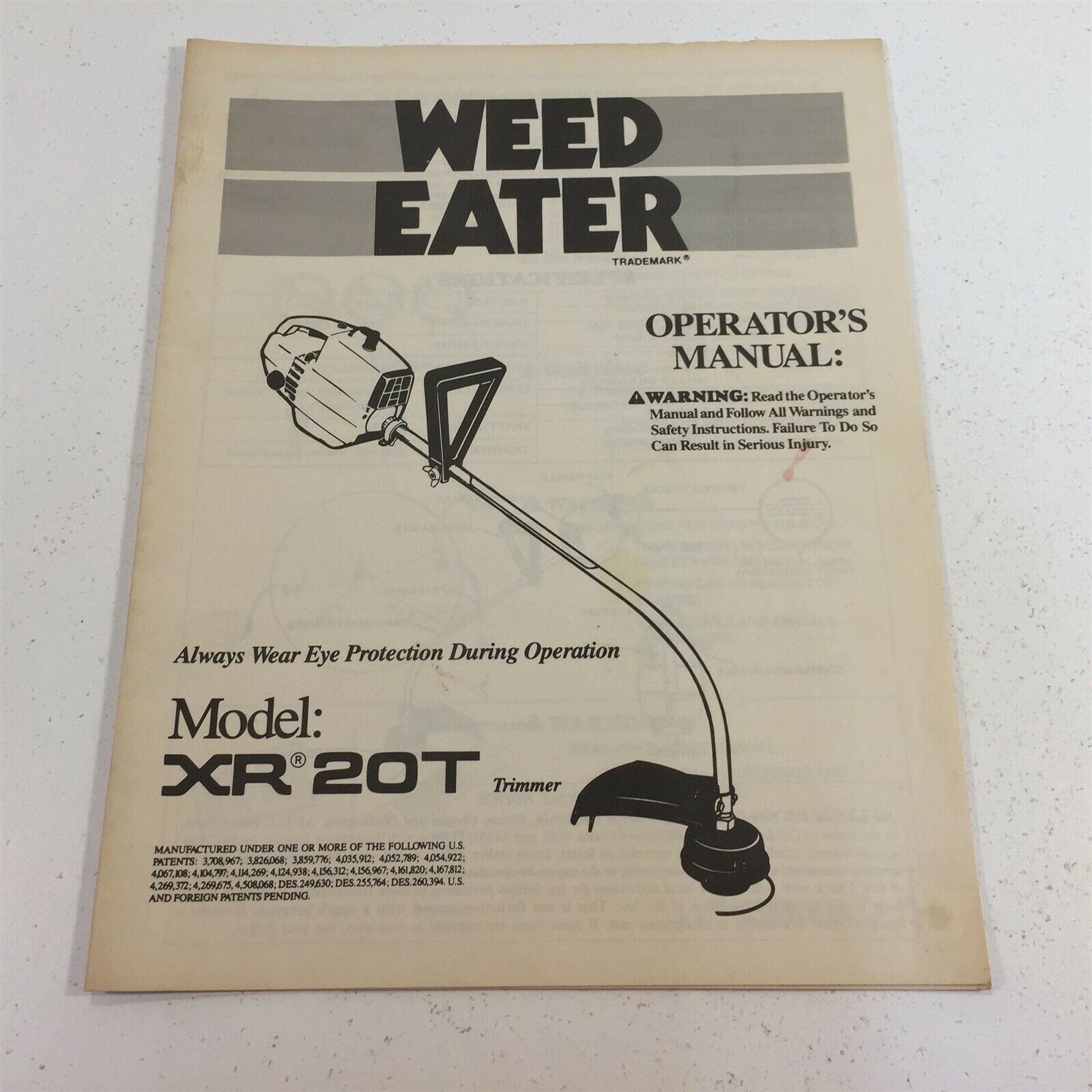 Weed Eater XR20T Trimmer Operator's Manual Outdoor Power Equipment