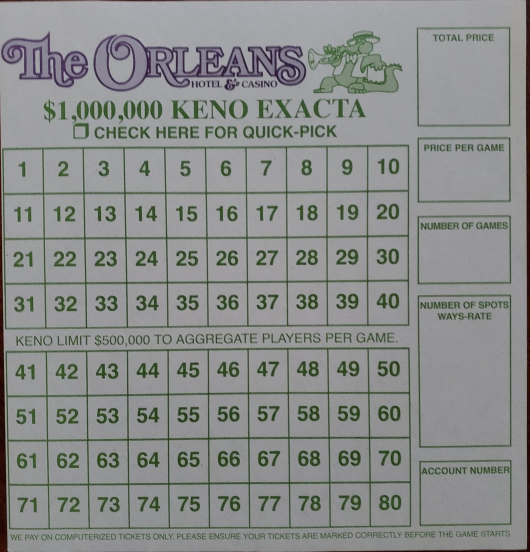 6 Sheets The ORLEANS Hotel Casino Original Keno Playing Game Sheet Las ...