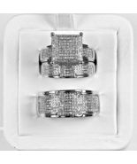 2.40 Ct Round Cut Simulated Diamond Wedding Trio Ring Set 14K White Gold... - $173.69