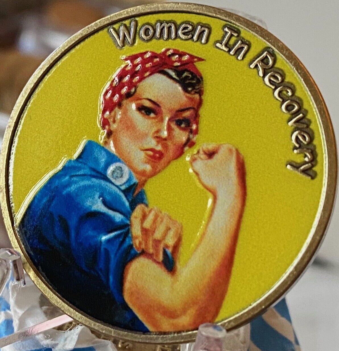Women In Recovery Medallion Rosie The Riveter Yellow Sobriety Chip