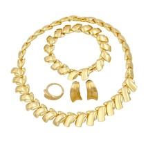 Arab Simple Design 18 Gold Jewelry Sets Necklace Ring Earrings for Women Anniver - $42.98