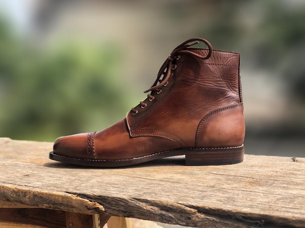 Handmade Men Rusty Antique Brown Leather Cap Toe Ankle Boots, Men ...