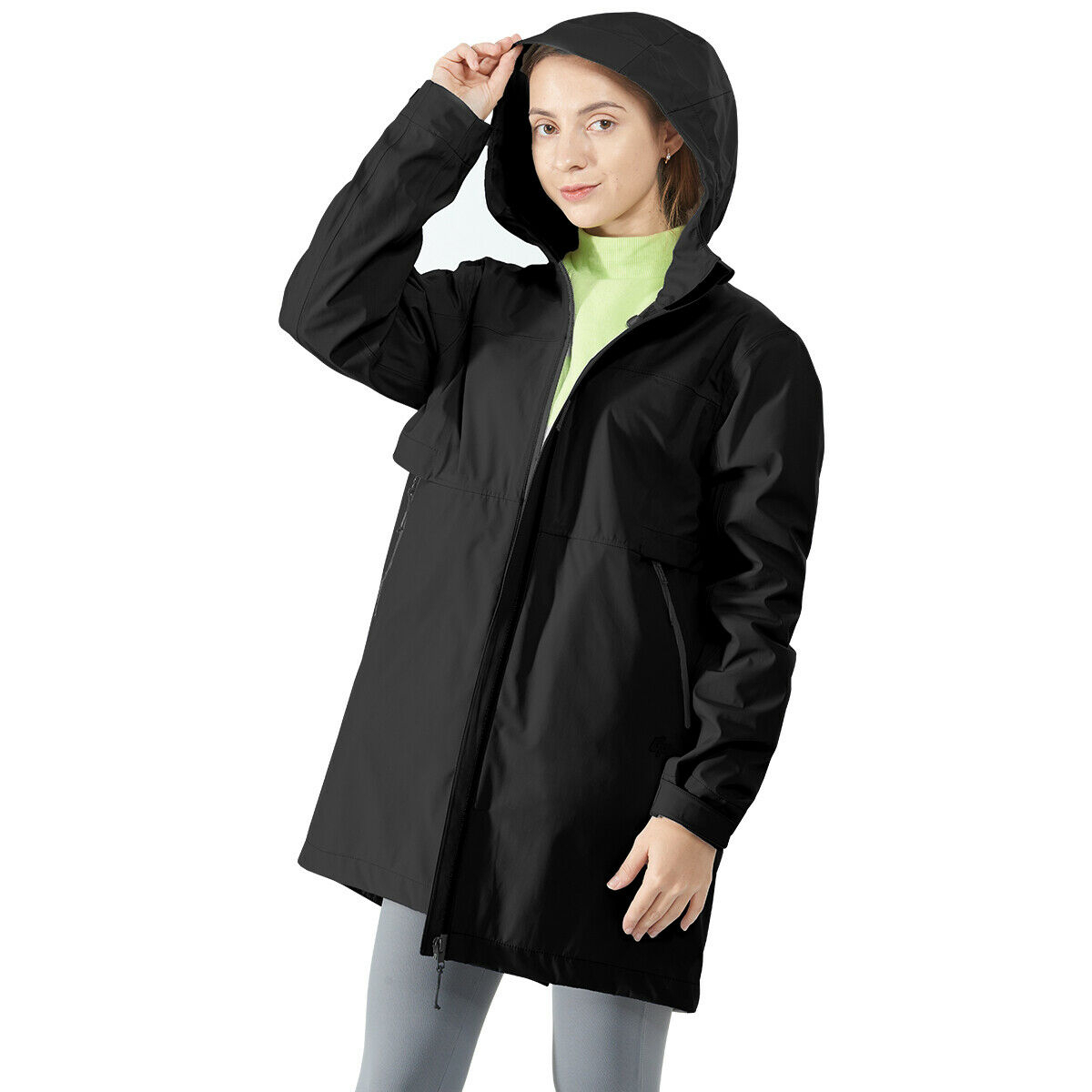 Hooded Women's Wind & Waterproof Trench Rain Jacket-Black-S - Coats ...