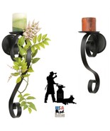 SCROLL PILLAR CANDLE SCONCE Wrought Iron Black Metal Holder in 2 Sizes A... - $44.97+