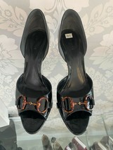 GUCCI Black Patent Leather Open Toe Horse Bit Sandals/Pumps/Heels Sz 39.5 $715 - $227.60