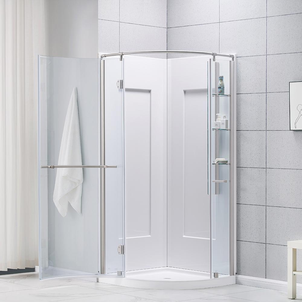 Glacier Bay Shower Stall Kit 34 in. x 76.40 in. Corner Drain Satin