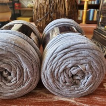 2 Skeins of Lion Brand Fettuccini Fabric Remnant Yarn - Lt Grey 28 oz #52 - $28.00