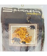 Spinnerin African Plains Lions Elephants Needlepoint Kit 14 x 18 Printed - $41.57