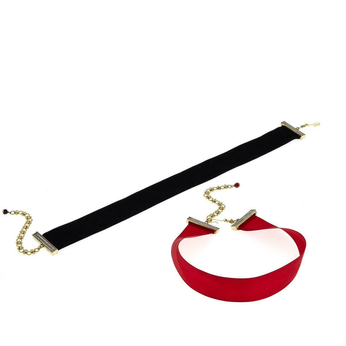 Heidi Daus Tools of the Trade Set of 2 Black and Red 16 Ribbon Necklaces