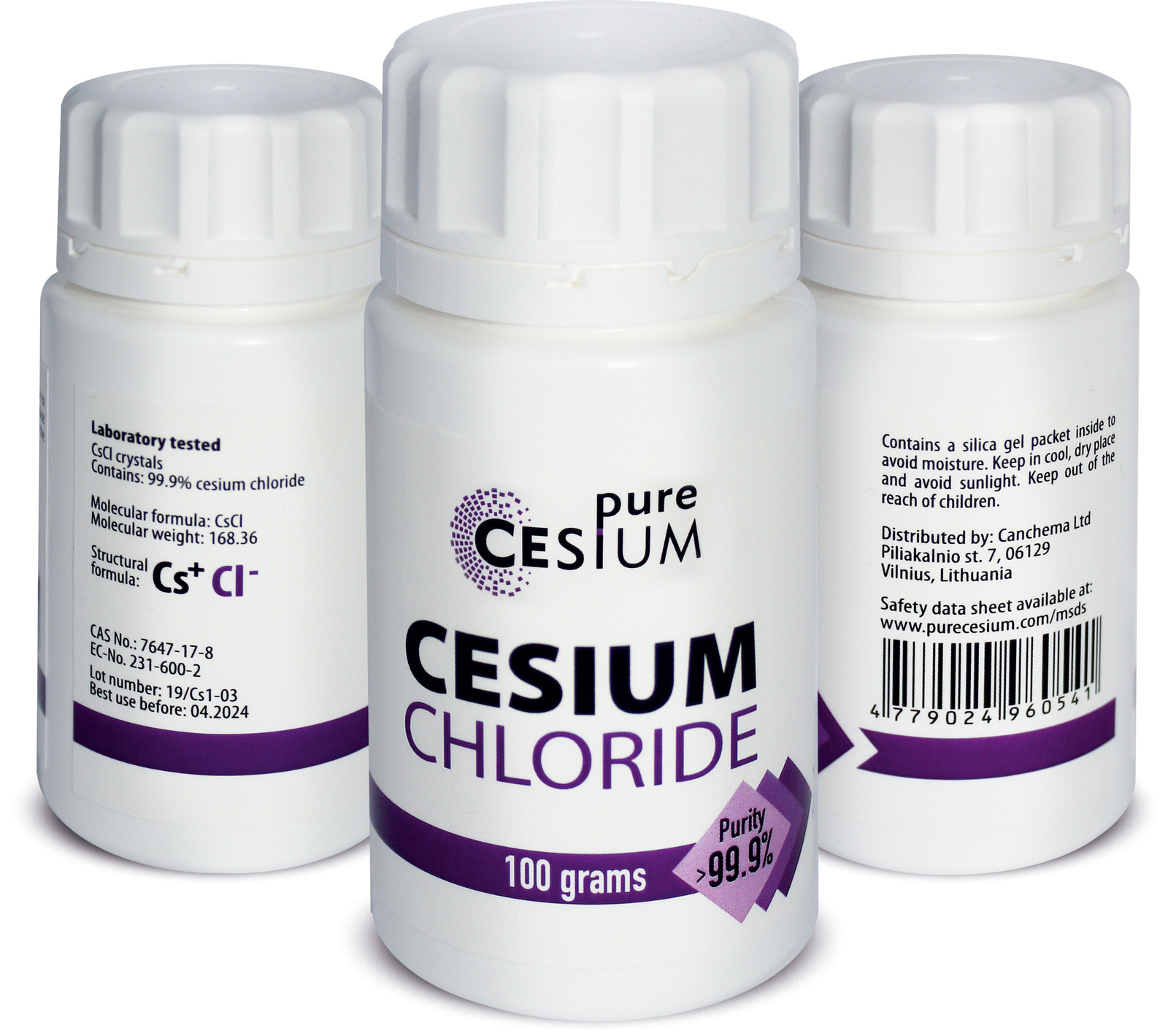 Pure Cesium Chloride CsCl 100g Powder, Purity >99.9, CoA Incl, CL