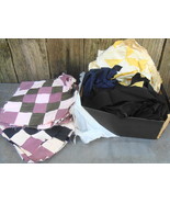 Box of Vintage Quilt Blocks and Fabric Pink Burgundy Yellow Black - $27.00