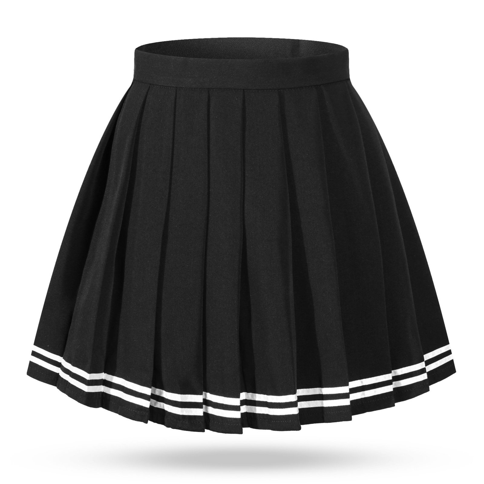 Women's Pleated School Navy clothing Skirts Costumes(2XL,Black White Stripe)