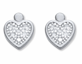 ROUND DIAMOND ACCENT HEART SHAPED STUDS EARRINGS PLATINUM STERLING SILVER - $94.99