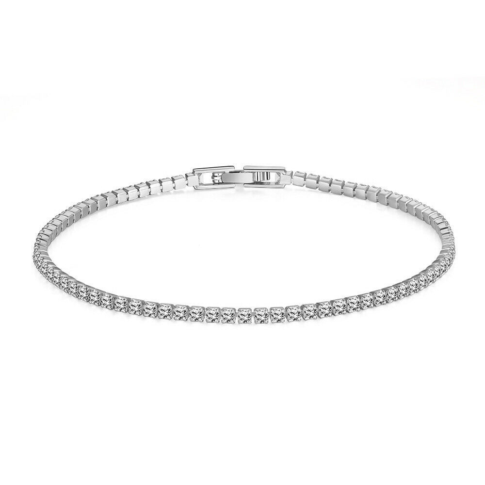 2.8mm Cubic Zirconia CZ Crystal Silver Sliding Lock Tennis Bracelet