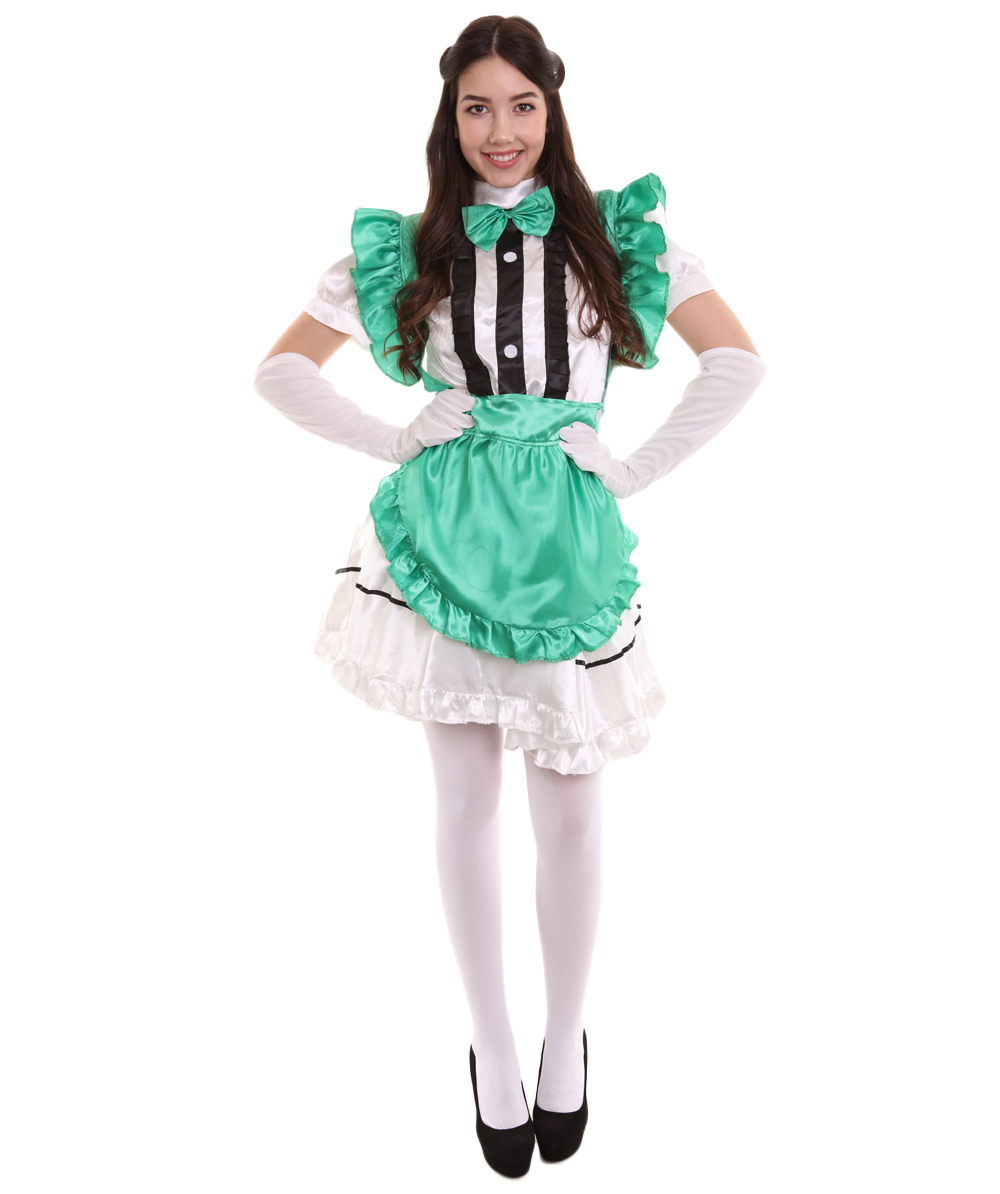 Adult Womens Anime Cosplay French Maid Fancy Uniform Costume Green