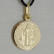 SOLID 18K YELLOW GOLD ST SAINT BENEDICT 17 MM MEDAL WITH CROSS, MADE IN ITALY image 1