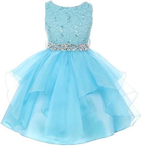 Big Girls' Sleeveless Shiny Sequined Rhinestones Beaded Pageant Flower ...