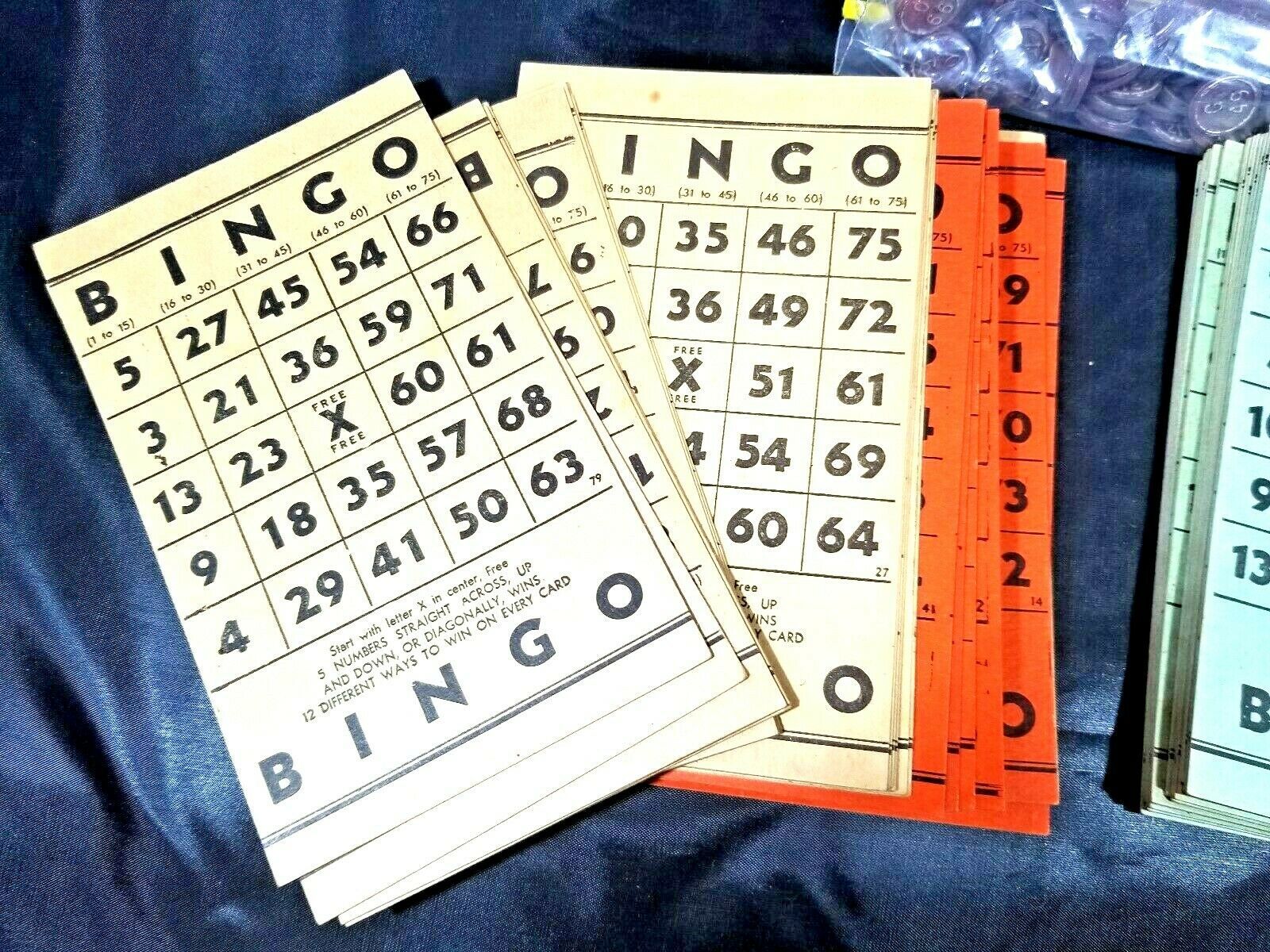 Vintage Wooden Bingo Calling Numbers, Markers and 38 Bingo cards ...