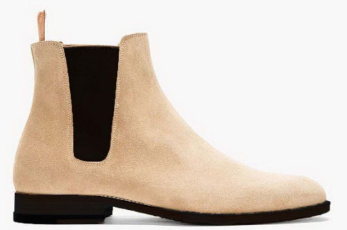 Handmade Men's Beige High Ankle Chelsea Suede Boots