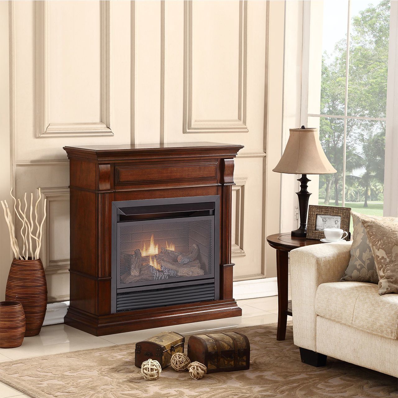 Duluth Dual Fuel Ventless Gas Fireplace TStat Control, Auburn