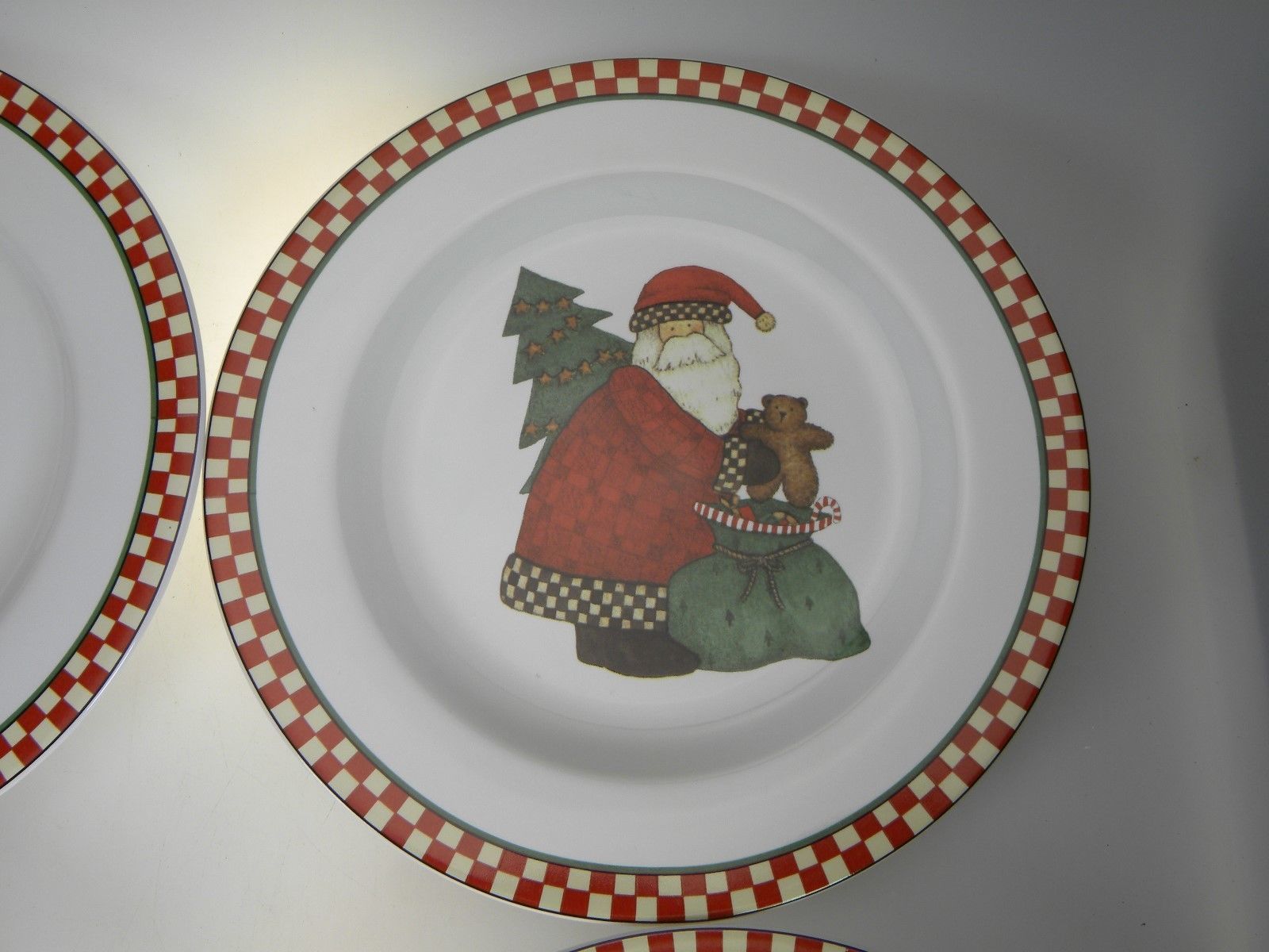 Set of 3 Vintage Salad Dessert Plates 8 1/8 by Sakura Santa's Spirit Debbie Mumm Stoneware Christmas