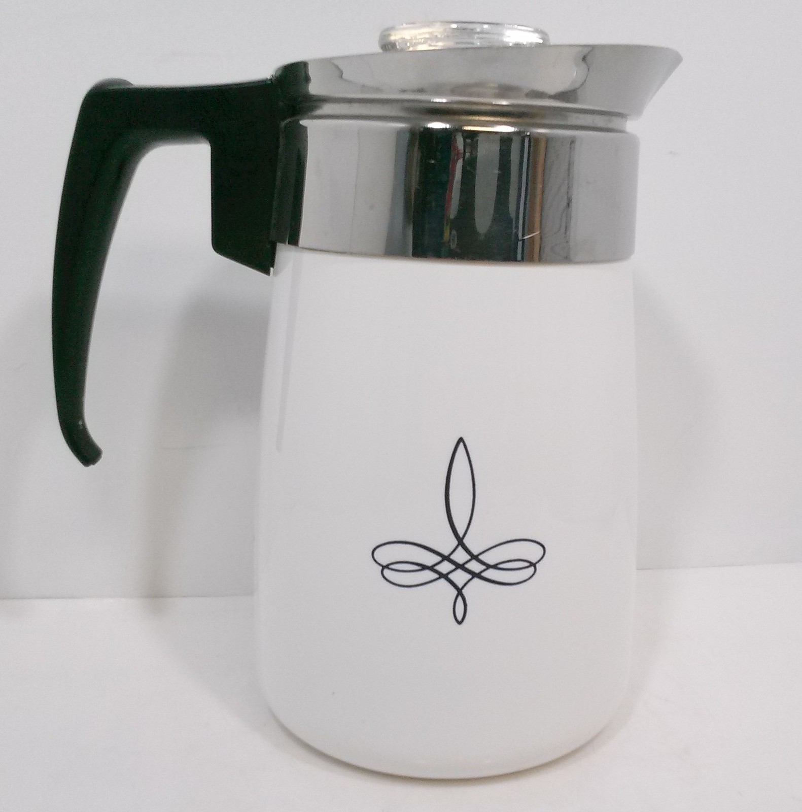 Corning Ware Black Trefoil 6 Cup Stove Top Percolator Coffee Pot Rare