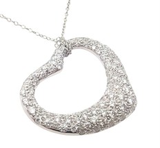 Authentic! Tiffany & Co Elsa Peretti Platinum Diamond Large Open Heart Necklace - $11,025.00