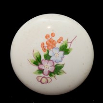 Vintage Porcelain Ceramic Floral Flower White Round Cabinet Pull Handle ... - $2.94
